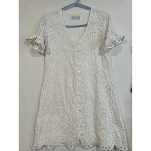 Walker & Wade embroidered eyelet white button up dress, size XS